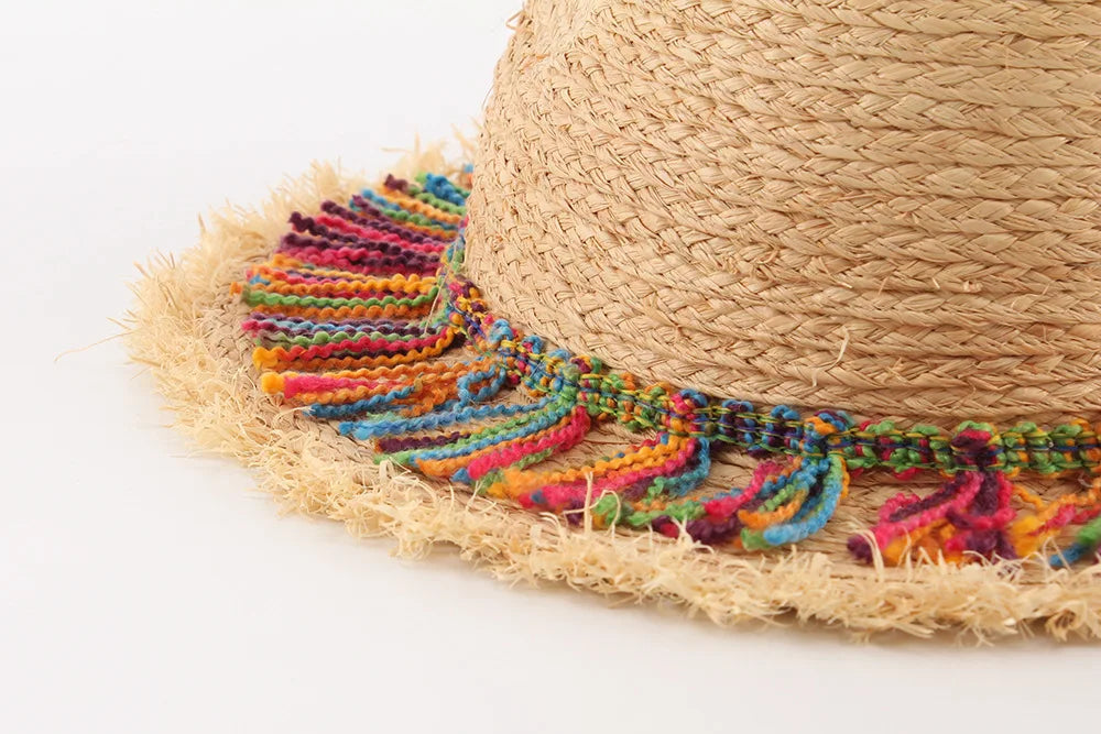 Women's Straw Hats Beach Color Tassel Summer Straw Outdoor Sun Hats for Women Hats Accessories