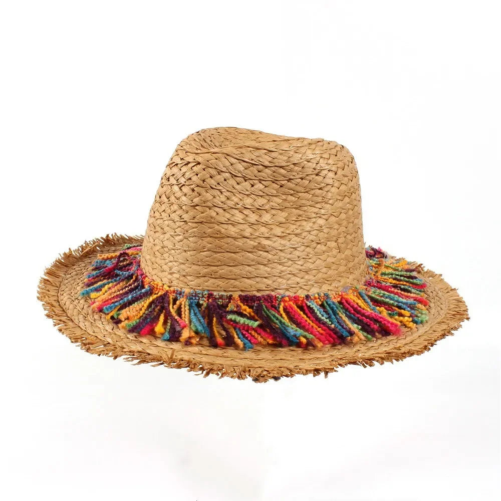 Women's Straw Hats Beach Color Tassel Summer Straw Outdoor Sun Hats for Women Hats Accessories