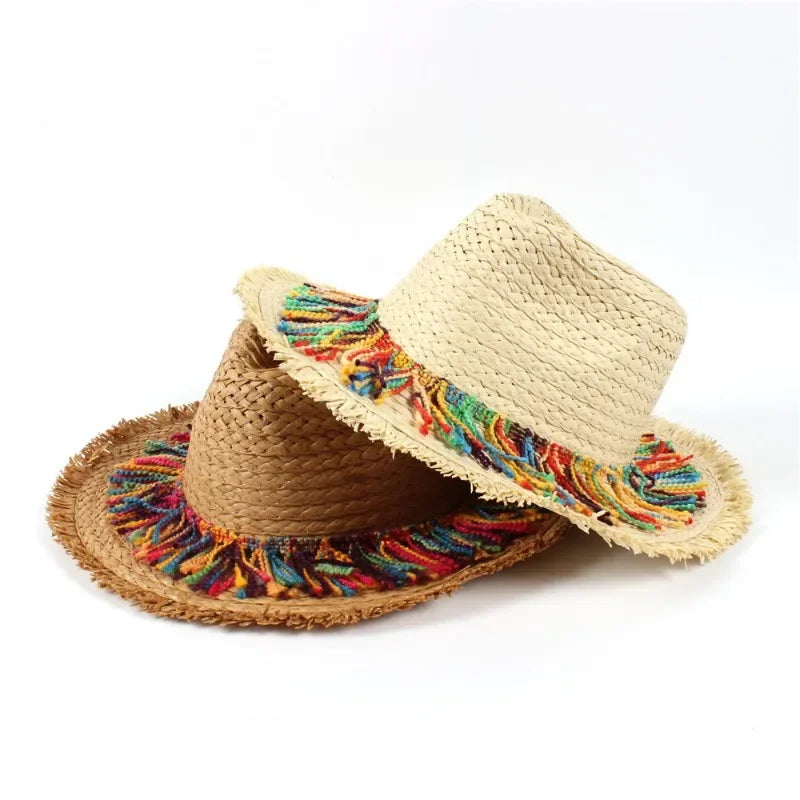 Women's Straw Hats Beach Color Tassel Summer Straw Outdoor Sun Hats for Women Hats Accessories