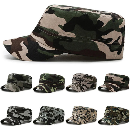 Vintage Camouflage Army Cadet Military Hats Flat Top