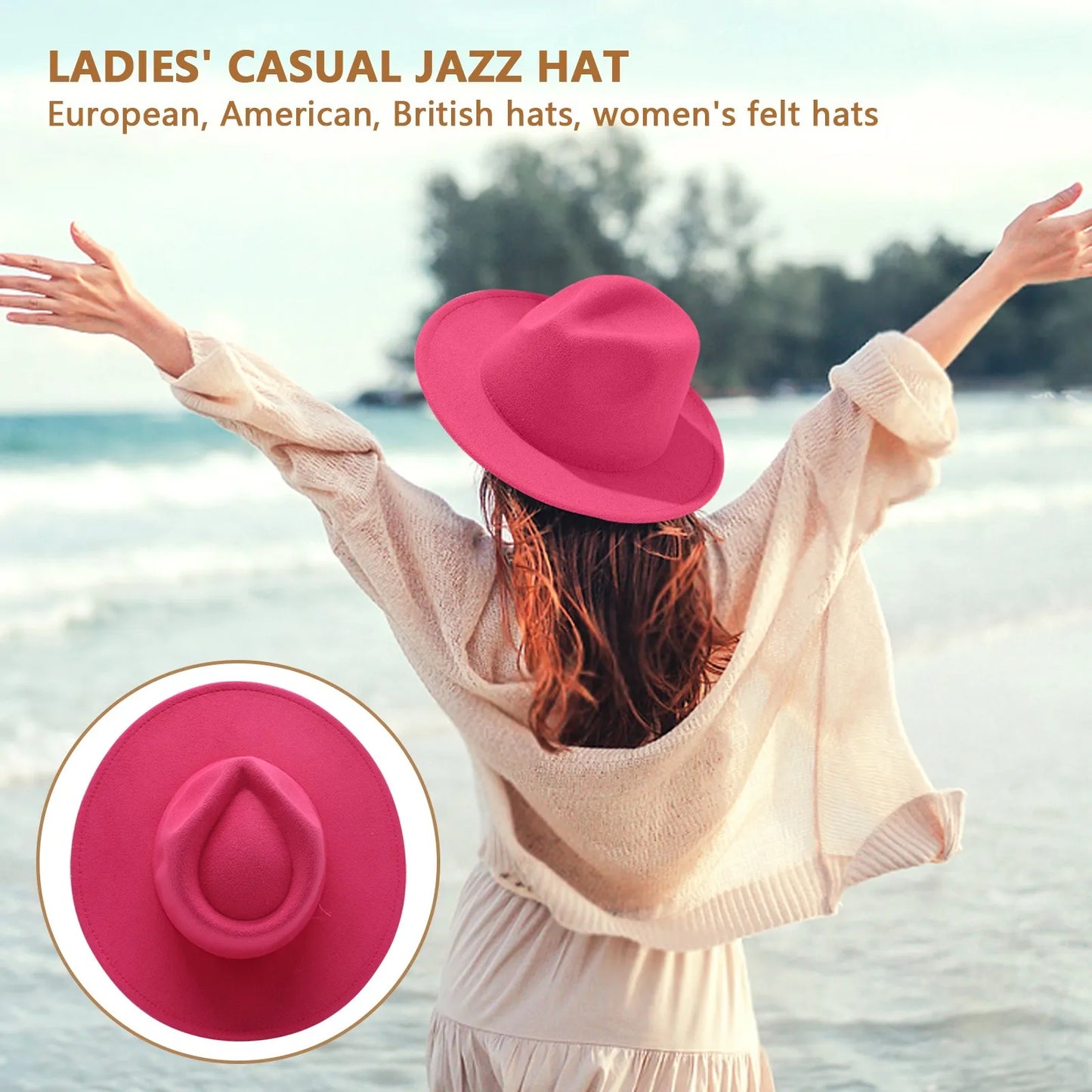 Womens Felt Hat Fedoras Big Brim Hats