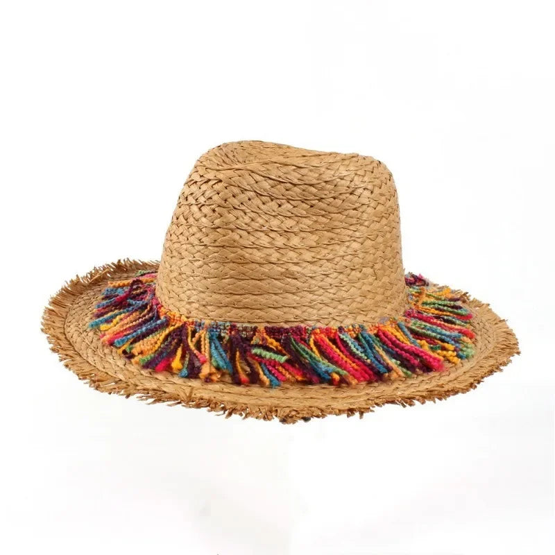Women's Straw Hats Beach Color Tassel Summer Straw Outdoor Sun Hats for Women Hats Accessories