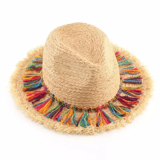 Women's Straw Hats Beach Color Tassel Summer Straw Outdoor Sun Hats for Women Hats Accessories