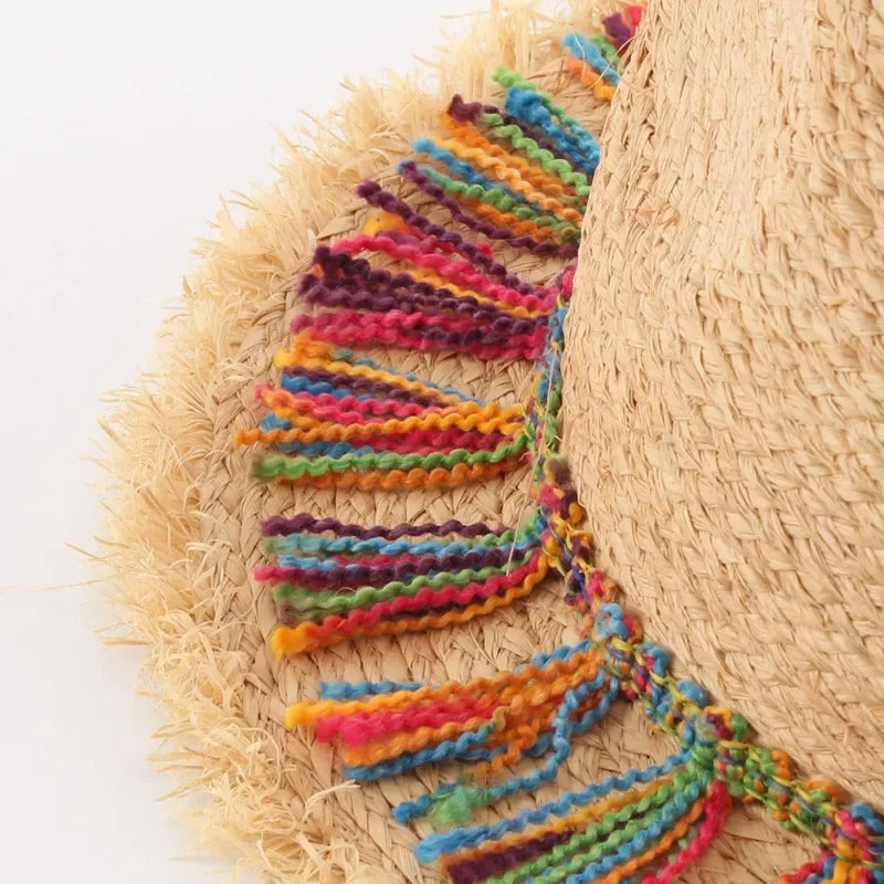 Women's Straw Hats Beach Color Tassel Summer Straw Outdoor Sun Hats for Women Hats Accessories