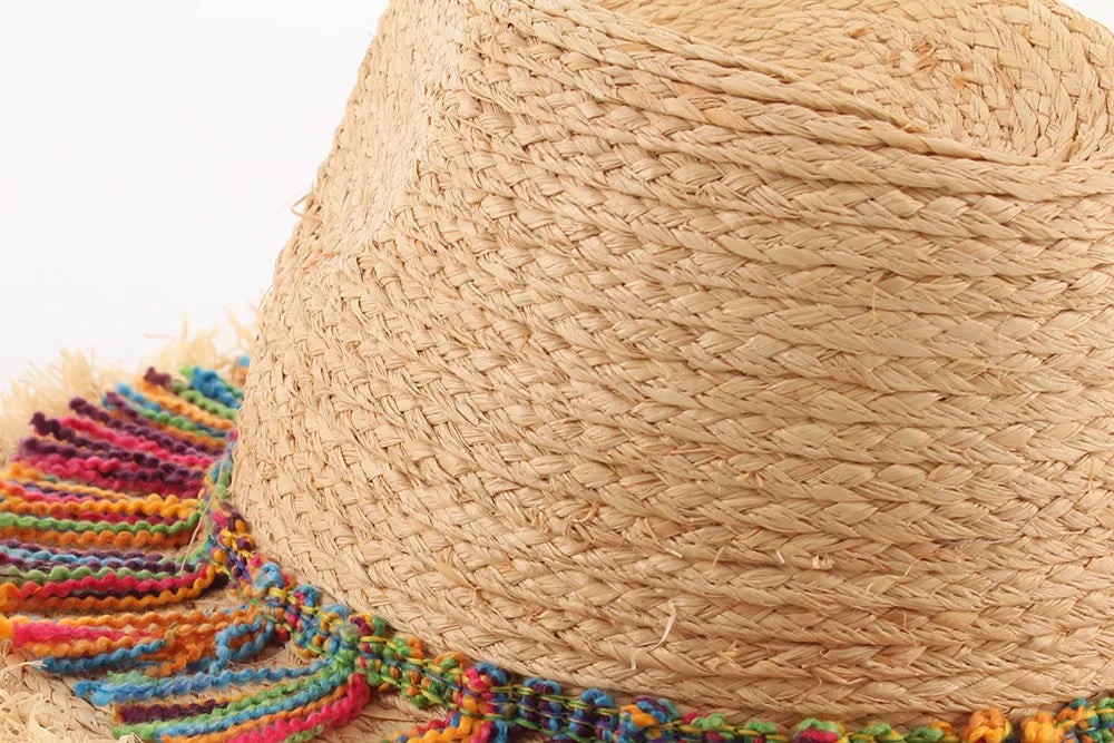 Women's Straw Hats Beach Color Tassel Summer Straw Outdoor Sun Hats for Women Hats Accessories