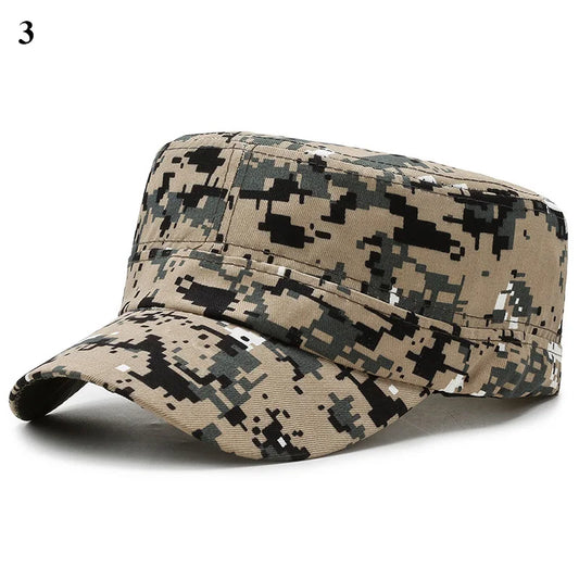 Vintage Camouflage Army Cadet Military Hats Flat Top
